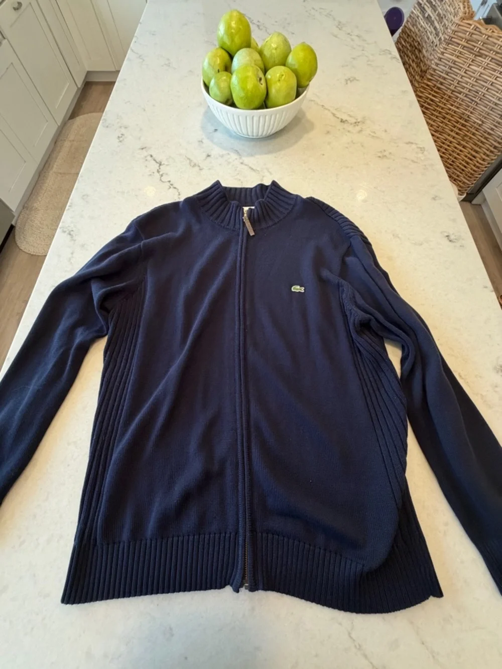 Lacoste Men’s Navy Zip-Up cable knit Sweater with Croc Logo! XL